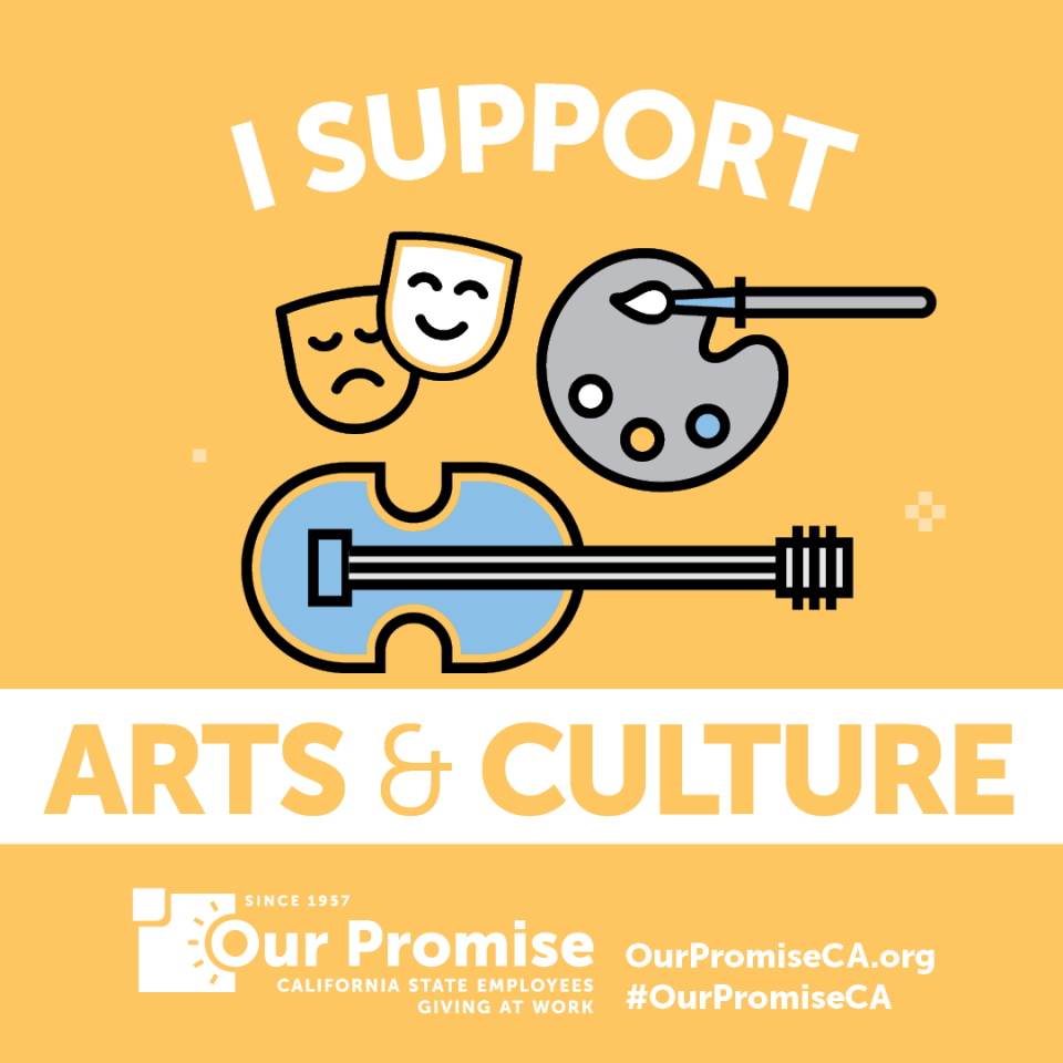 I Support: ARTS & CULTURE. icons: masks, painter's pallette, violin
